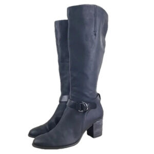 ECCO Knee High Boots Size 40 Shape 55 Black Leather Tall High Riding Boots